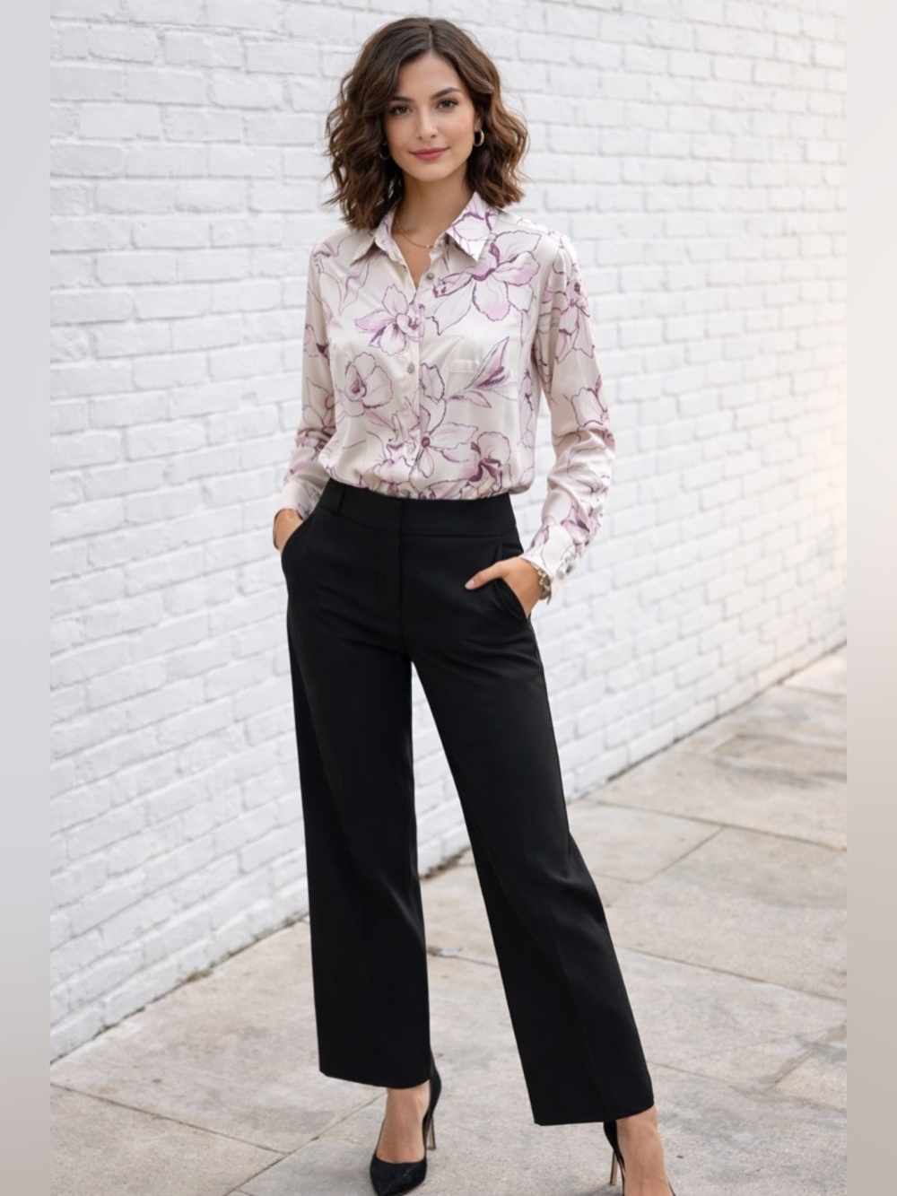 Philosophy Ivory Blouse with Pink Floral Sketch